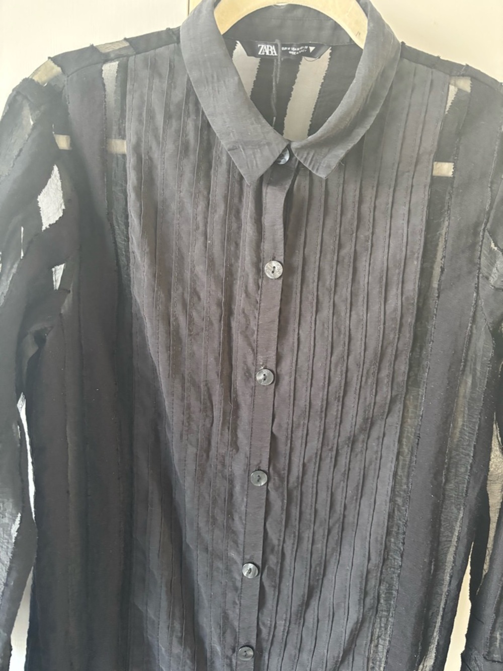 Zara Black Sheer Pleated Button-Up Blouse Gothic Whimsigoth Medium Minimalist - Picture 6 of 14